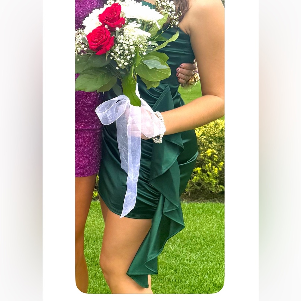 Honey and Rosie Green Satin Dress